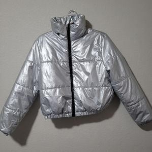 Silver puffer coat